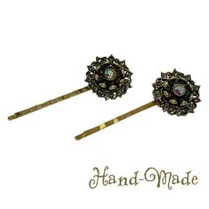 Handmade Amber Gold Rhinestone Set Hair Clips Jewelry NWT